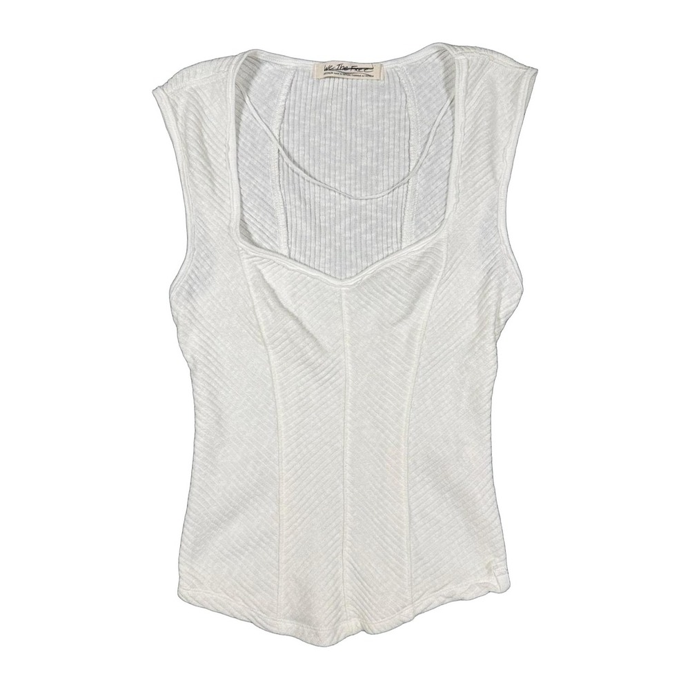 Free People We The Free Womens Medium White Ribbed Corset Tank Top NWOT Square - Picture 1 of 7